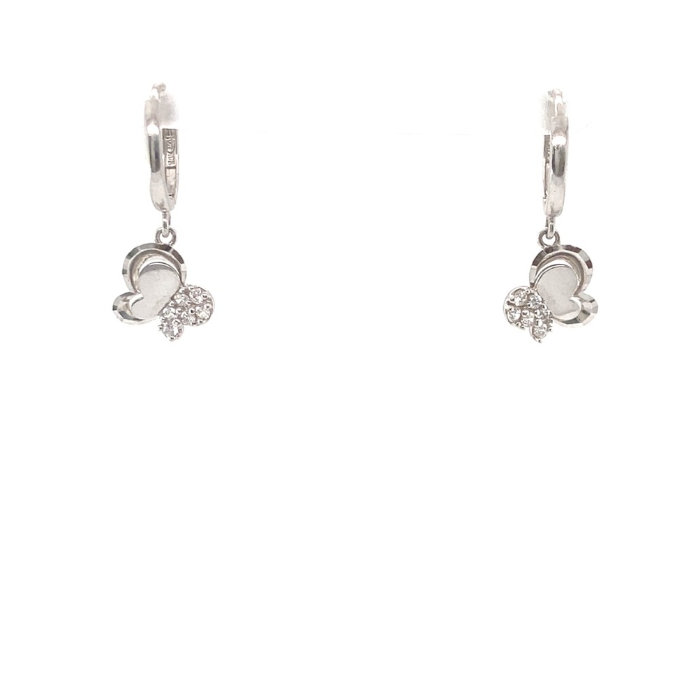White Gold Butterfly Dangle Drop Earrings